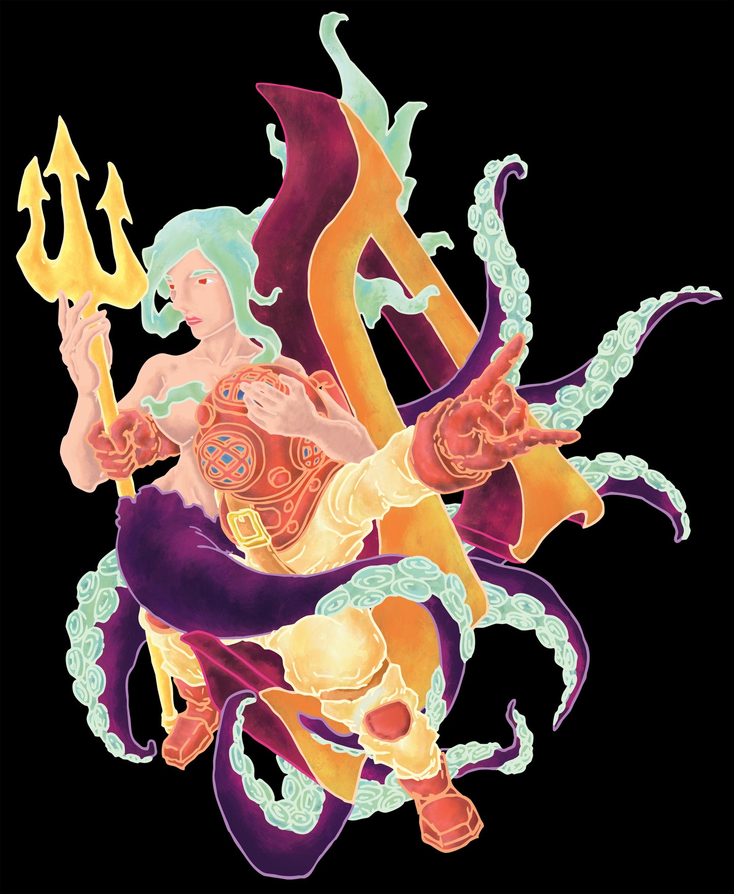 "Diver and Mermaid" Back Print Edition